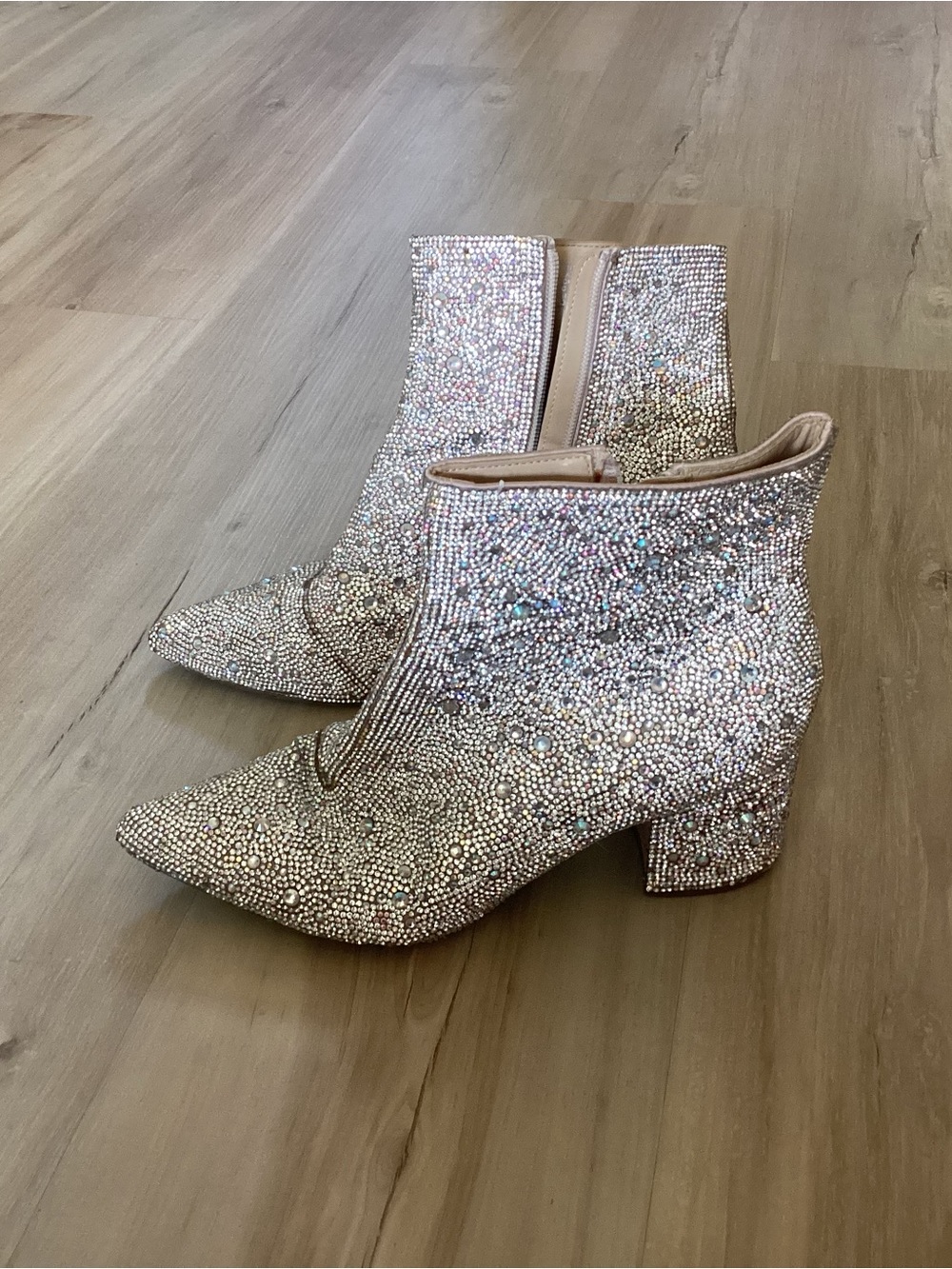 Embellished Crystal Ankle Boots - Silver Sparkle